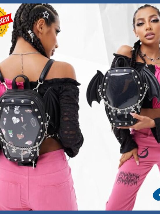 Gothic Coffin Shape Ita Backpack Vegan Leather Adjustable Straps Halloween main image 7